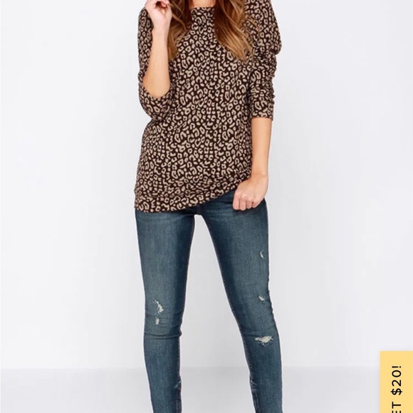 Obey Echo Moutain Brown Leopard print long sleeve sweater top . Small - Picture 3 of 10